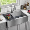 Lavabo de cocina para reacondicionamiento estilo campestre/borde delantero con un receptáculo de acero inoxidable calibre 16 de 33", para instalación de montaje bajo encimera/encastrado con accesorios